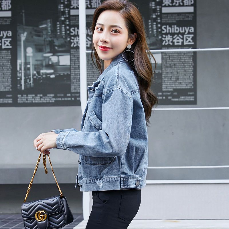 Denim jacket ladies 2022 spring and autumn new short style Korean version loose small all-match Harajuku style top BF tide