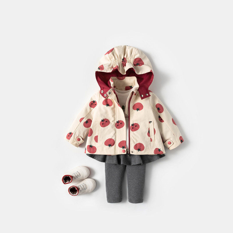 Baby girl coat with cotton thickening spring and autumn 2022 new baby 1-year-old girl windbreaker jacket net red ocean trend