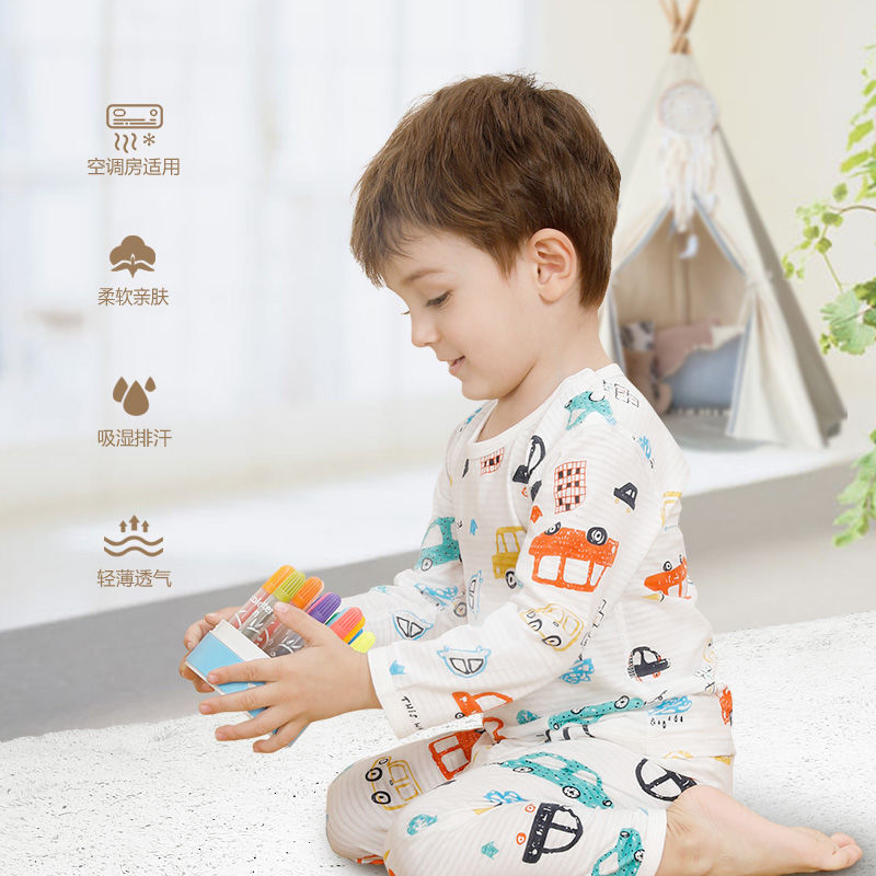 Baby cotton pajamas set summer thin baby long sleeve home air conditioning clothing children's men and women children's spring and autumn clothes