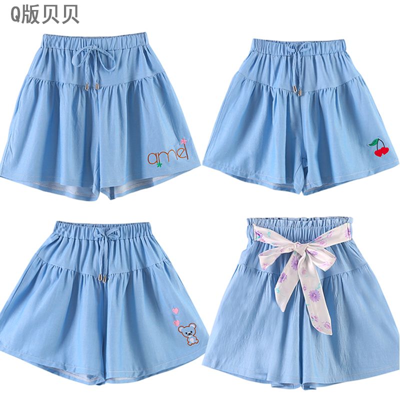 Girls' Tencel denim shorts 2020 new summer clothes loose middle-aged children's foreign-style skirt pants girls wear thin