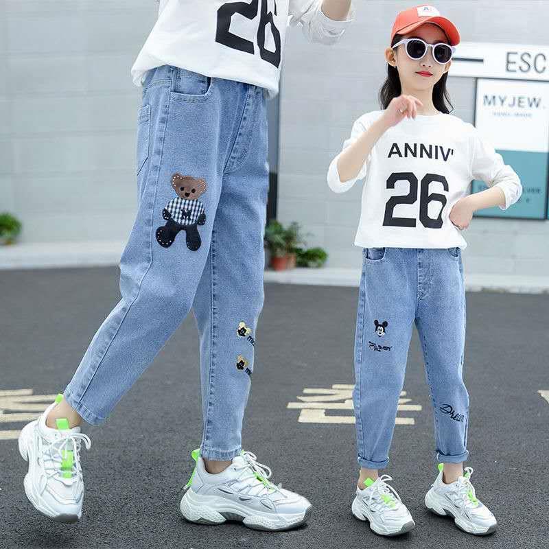 Girls' one-piece flannel Leggings middle school children's spring and autumn Plush trousers slim elastic children's winter small leg jeans