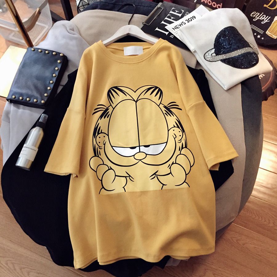 Cotton 2020 spring and summer new short sleeve t-shirt female cartoon Student Korean loose age reducing belly covering top