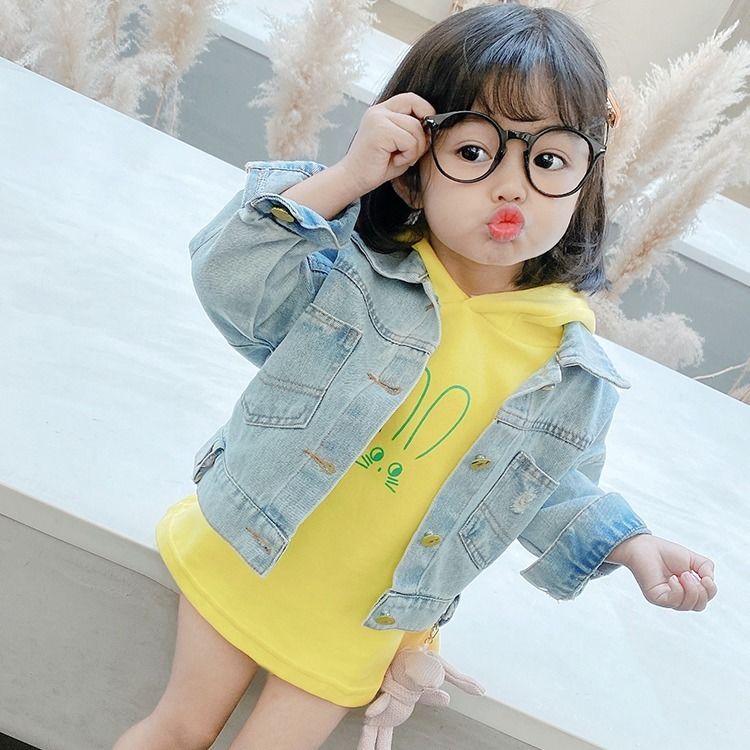 Children's spring and autumn 2021 new children's clothes, foreign style clothes, girl's jeans, girl's baby's jeans, children's coats