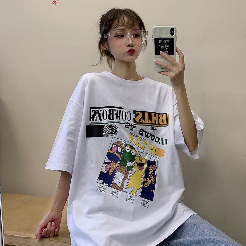 Cotton short sleeve female student Korean loose 2020 new spring / summer sesame street T-shirt women's half sleeve top ins fashion