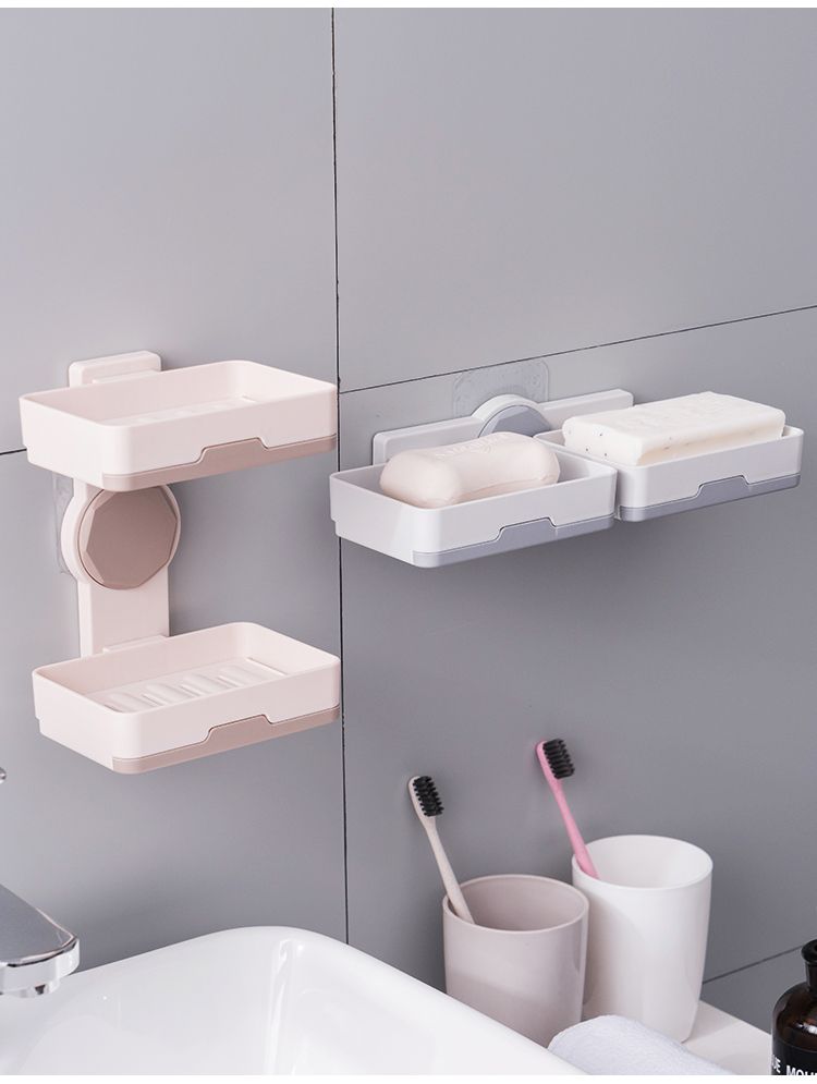 双层肥皂盒创业设计免打孔大号壁挂带沥水香皂盒浴室卫生间置物架