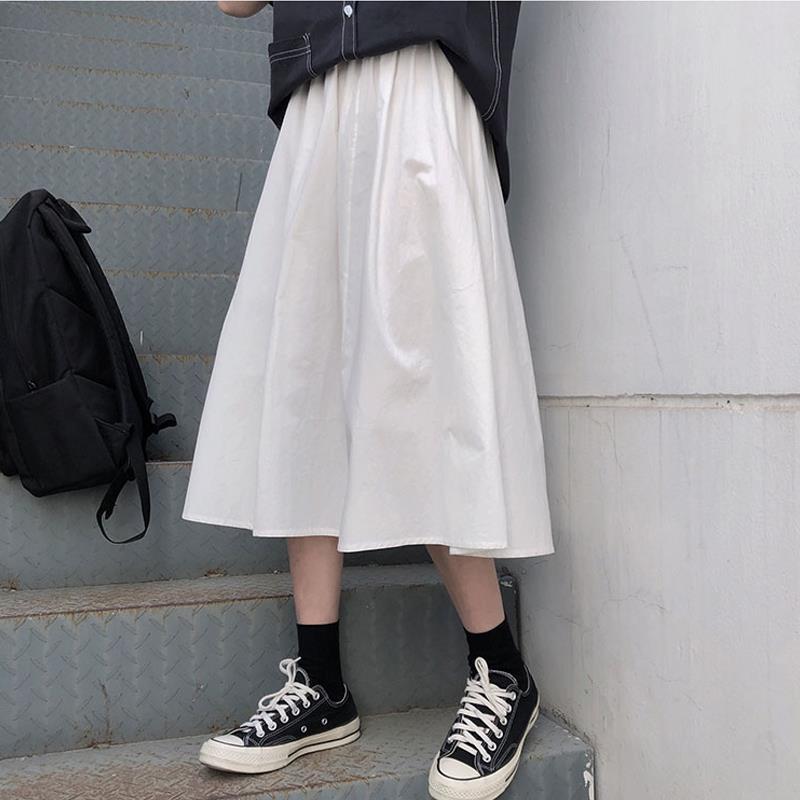 White skirt women's spring and autumn summer new mid length A-line student work clothes high waist hip skirt
