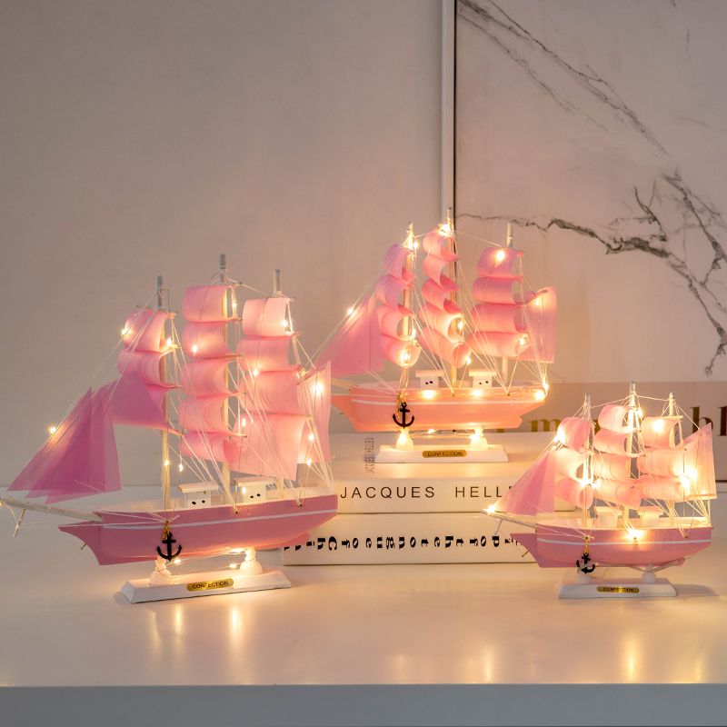 帆船模型摆件带灯木质工艺船一帆风顺男毕业生日礼物女客厅装饰品