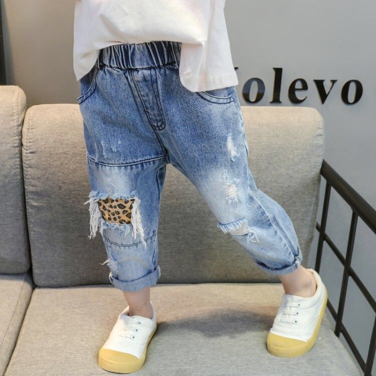 Girls Spring and Autumn Jeans Western Style Korean Fashionable Spring Dress 2023 New Children's Children's Loose Boys' Pants