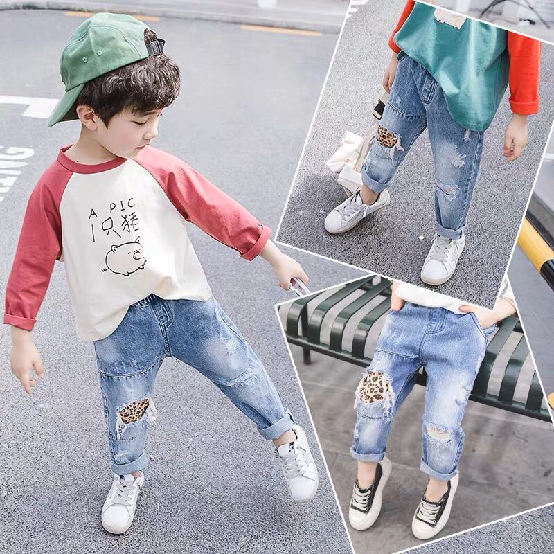 Girls Spring and Autumn Jeans Western Style Korean Fashionable Spring Dress 2023 New Children's Children's Loose Boys' Pants