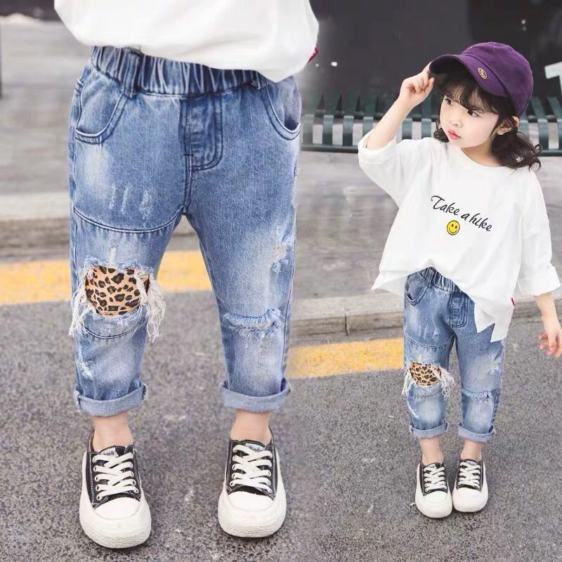 Girls Spring and Autumn Jeans Western Style Korean Fashionable Spring Dress  New Children's Children's Loose Boys' Pants