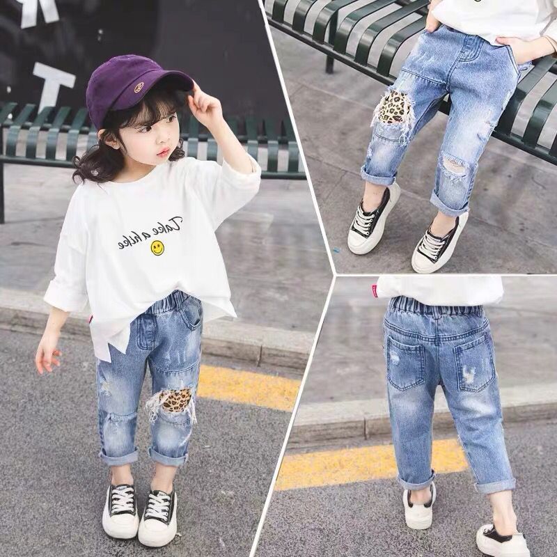 Girls Spring and Autumn Jeans Western Style Korean Fashionable Spring Dress  New Children's Children's Loose Boys' Pants