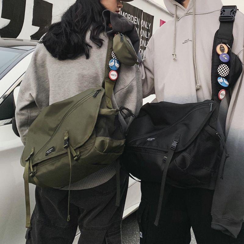 Single Shoulder Messenger Bag men's fashion brand tooling bag student leisure ins Harajuku dead fly satchel female functional postman bag