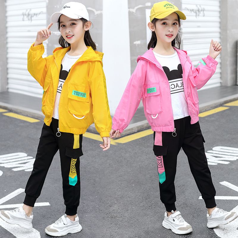 女童秋裝套裝2022新款春季潮洋氣兒童裝女孩春秋季運動時尚三件套