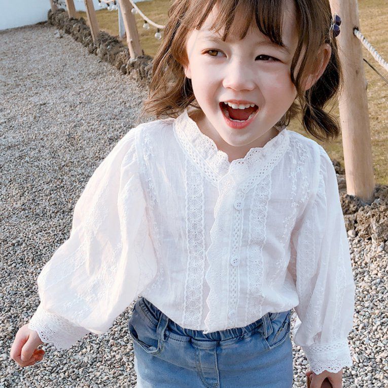 Girls' shirt spring dress new Korean children's long sleeve baby shirt foreign style shirt baby white top