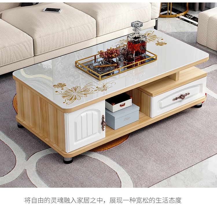 欧式圆角茶几简约现代电视柜茶几组合小户型钢化玻璃茶桌桌子客厅