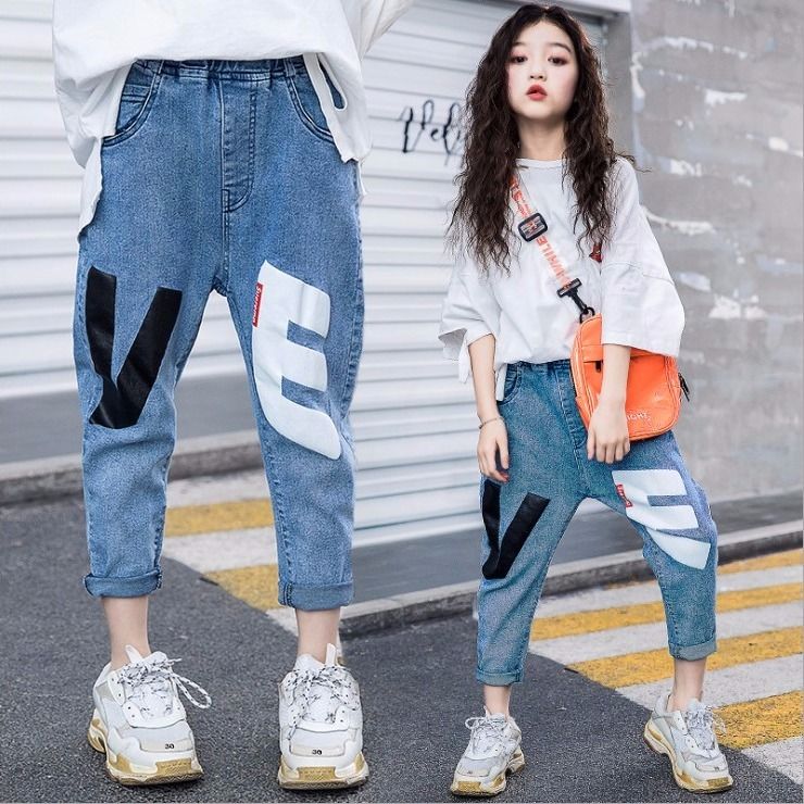 Girls' high waisted jeans 2020 new autumn clothes Zhongda children's Korean style trousers children's autumn casual pants