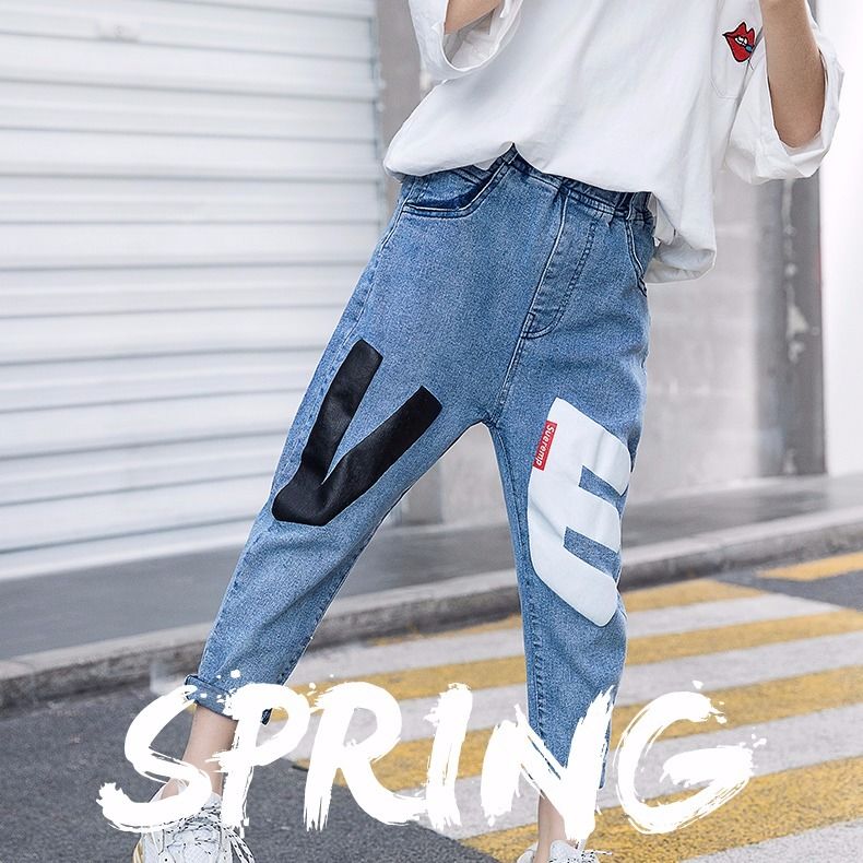 Girls' high waisted jeans 2020 new autumn clothes Zhongda children's Korean style trousers children's autumn casual pants