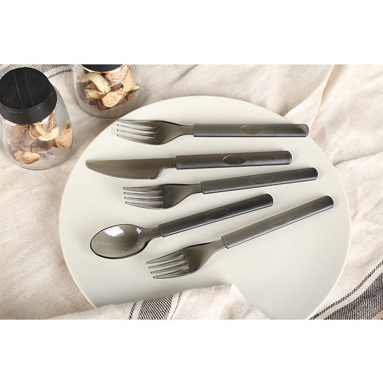 Black long-handled plastic spoon disposable American knife and fork spoon soup spoon fork western food thickened dessert fork