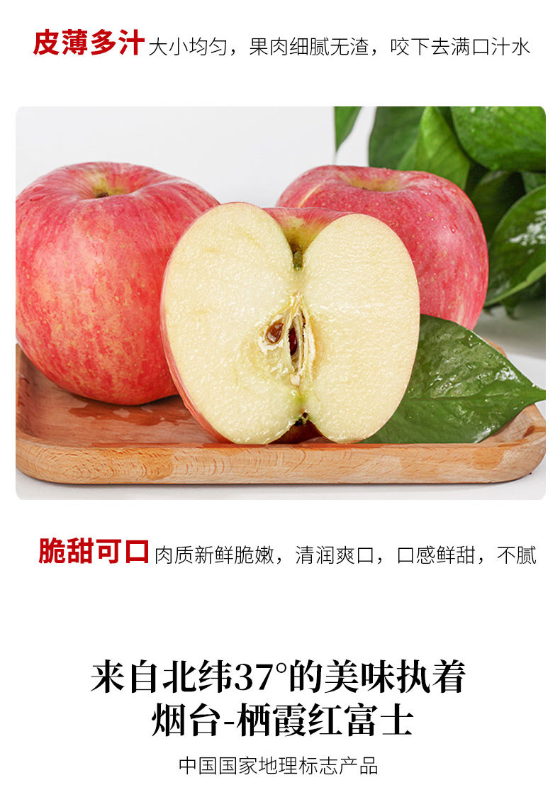 新鲜山东烟台栖霞红富士一级大苹果香脆甜多汁应季水果生鲜不打蜡