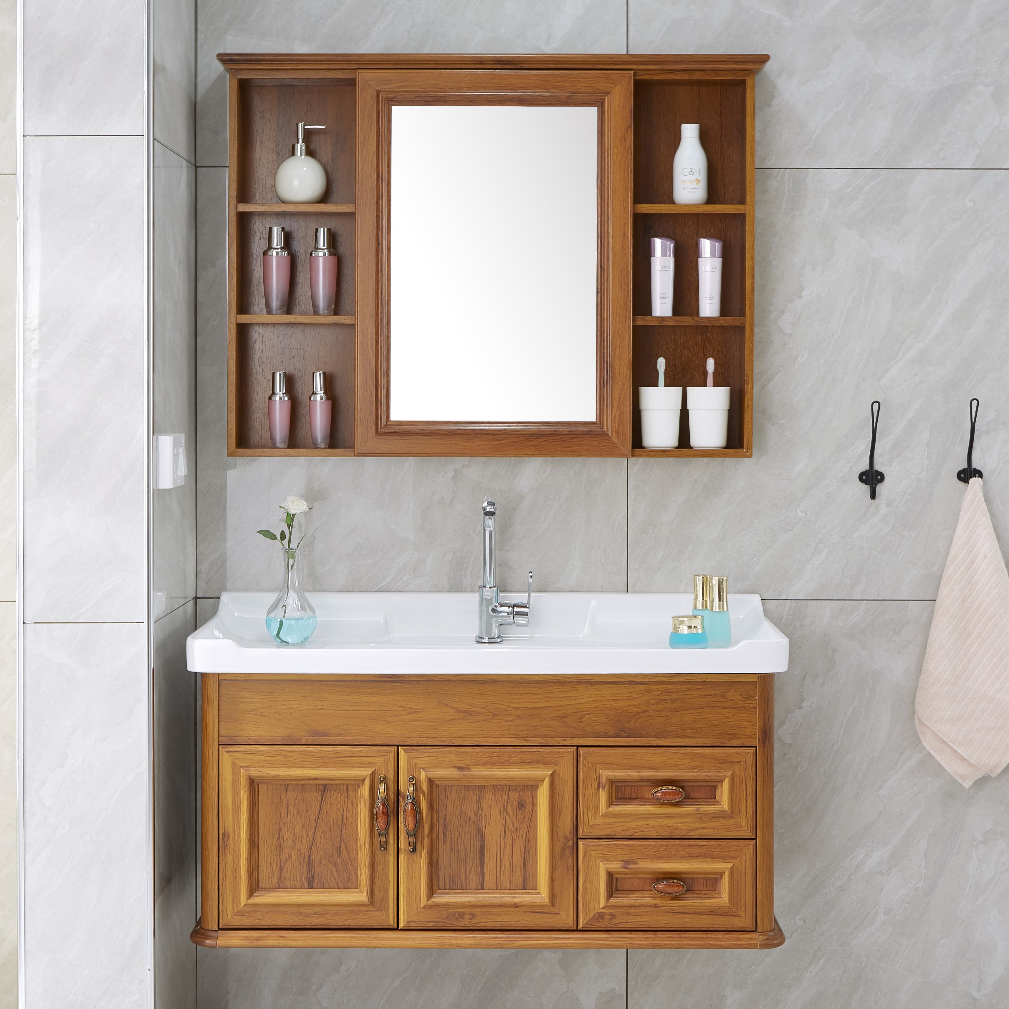 简约浴室柜组合美式洗脸洗手池盆卫生间洗漱台碳纤维镜箱柜挂墙式