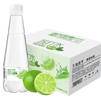 天地精華青檸檬蘇打水飲料整箱無糖無汽礦泉鹼性飲用水410ml*15瓶