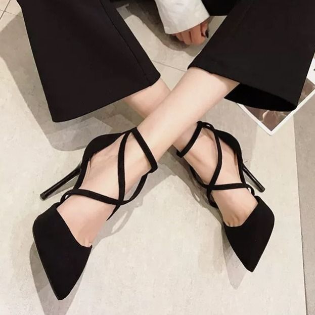 Sexy strap pointed high heels women's thin heel 2021 spring new versatile net red French girls' hollow single shoes