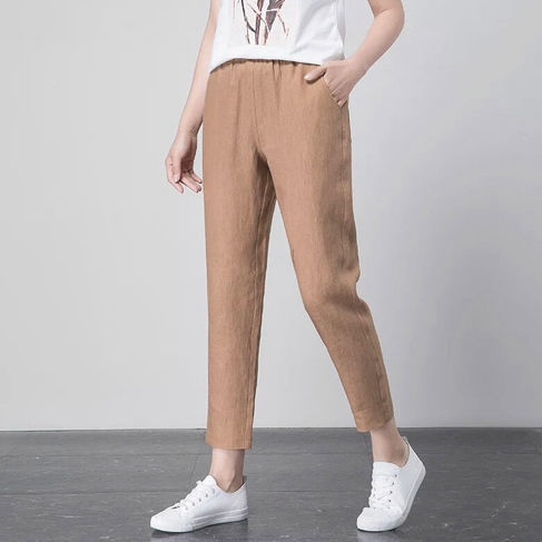 Ice silk imitation pants women's Harun loose 9 / 7 pants spring and autumn thin elastic waist casual small leg pants