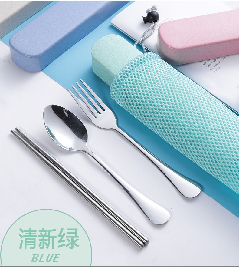 韩式不锈钢餐具可爱便携式餐具套装学生旅行创意筷子勺子三件套装ZZX