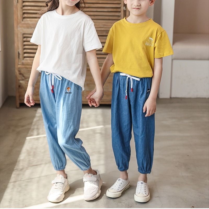Spring and summer 2020 new children's mosquito proof Pants Boys spring and autumn thin baby loose summer wear girls jeans long pants