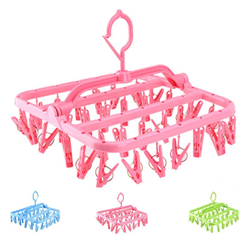 Clothes drying rack folding pants rack adult windproof clothes rack plastic multi clip children's socks rack hanging baby 40 clips