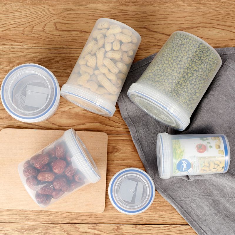 Plastic round small size fresh keeping box storage can food household portable transparent milk powder box