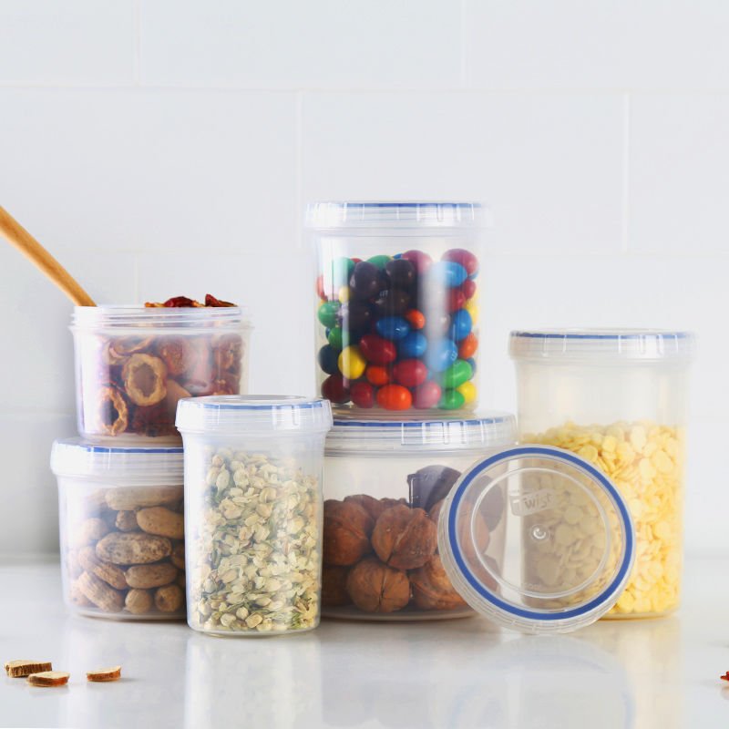 Plastic round small size fresh keeping box storage can food household portable transparent milk powder box