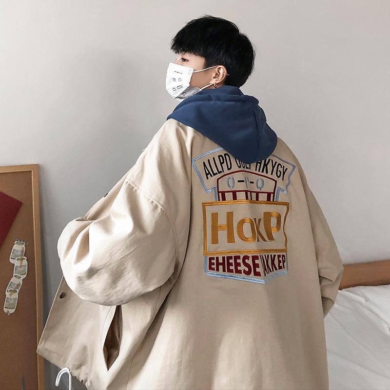 2020新款純棉刺繡港風男士外套男學生韓版潮流寬鬆工裝夾克春秋季