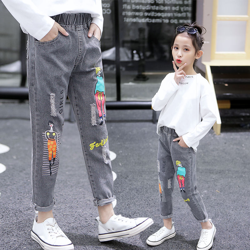 Children's clothing spring and autumn new foreign style girls' jeans middle-aged children's loose casual girls' ashtray daddy pants