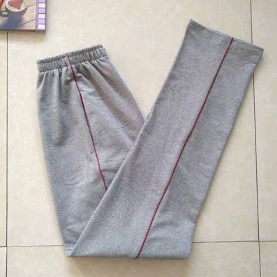 72469/男女中小学生校服裤子春夏款灰色一道酒红杠休闲运动长裤定做