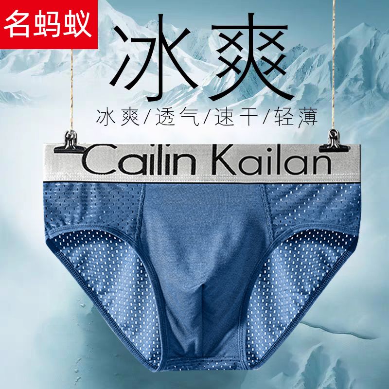Men's underwear ice modal briefs sexy breathable mesh thin waist youth briefs summer