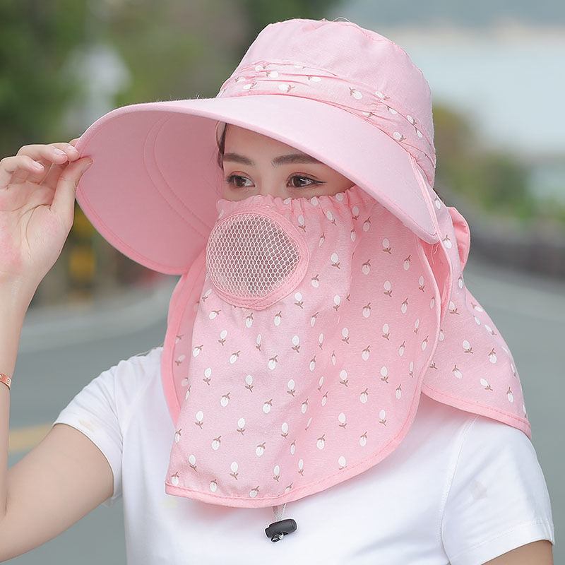 干农活采茶遮阳帽女防晒防紫外线大沿帽子遮脸夏天夏季折叠太阳帽
