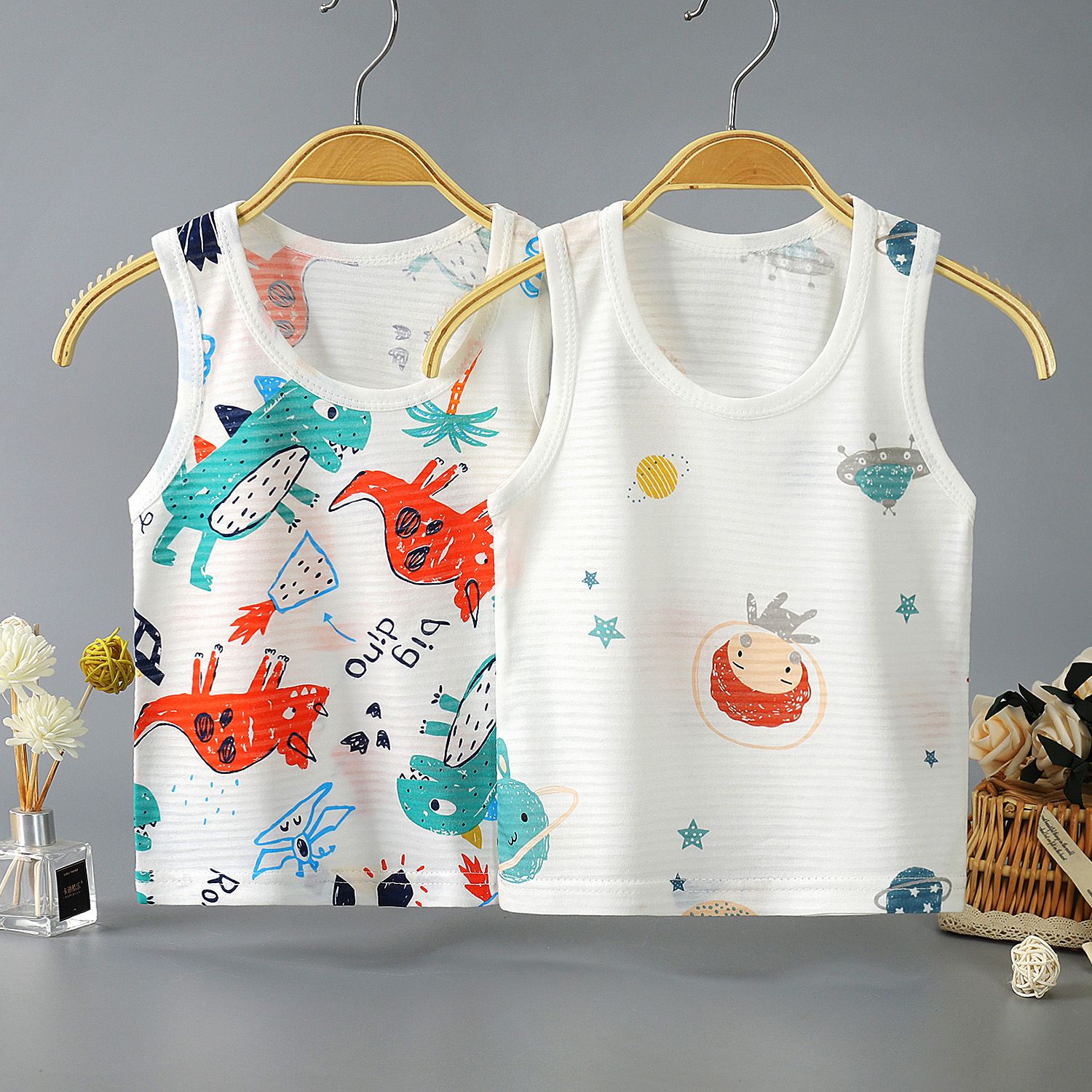 Baby vest thin cut out children's mesh sleeve less breathable bottom T-shirt for boys and girls