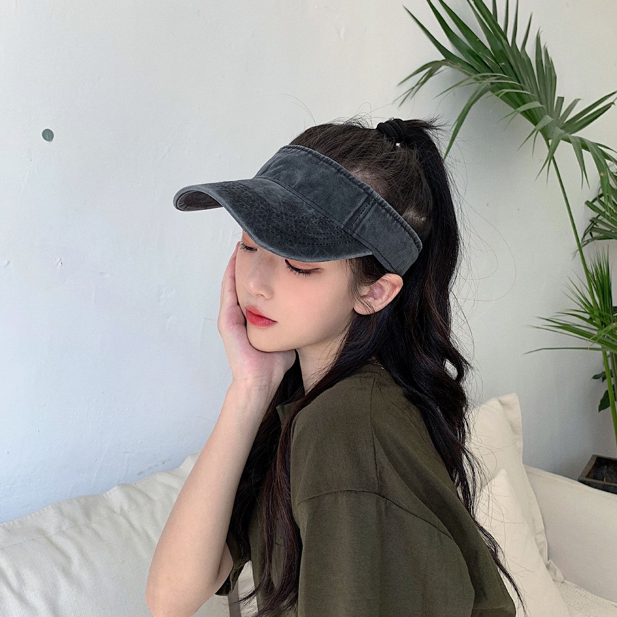 Korean version of all-match old baseball cap women's washed curved eaves empty top peaked cap street trendy hat men's summer all-match