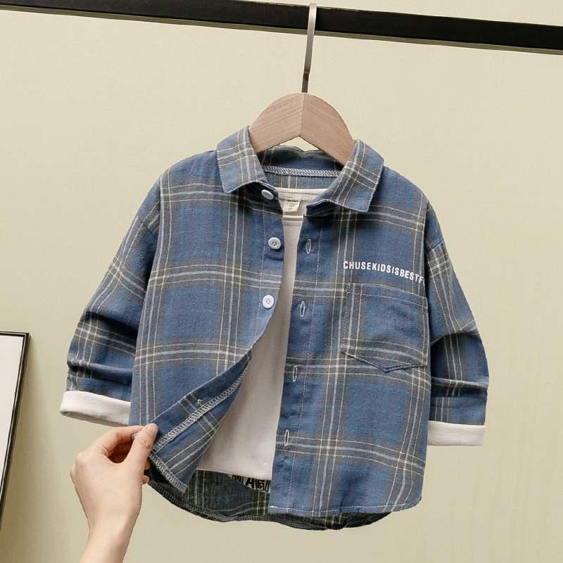 Boys' shirt spring and autumn children's Plaid Shirt cotton children's long sleeve cardigan boys' Korean version versatile top