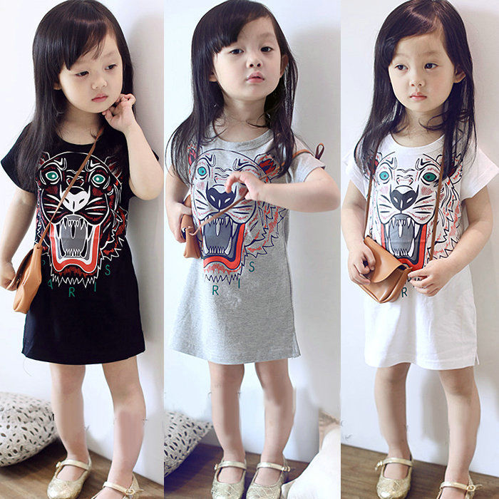 Children's printed dress women's summer new girls cartoon long T-Shirt Baby Short Sleeve Dress