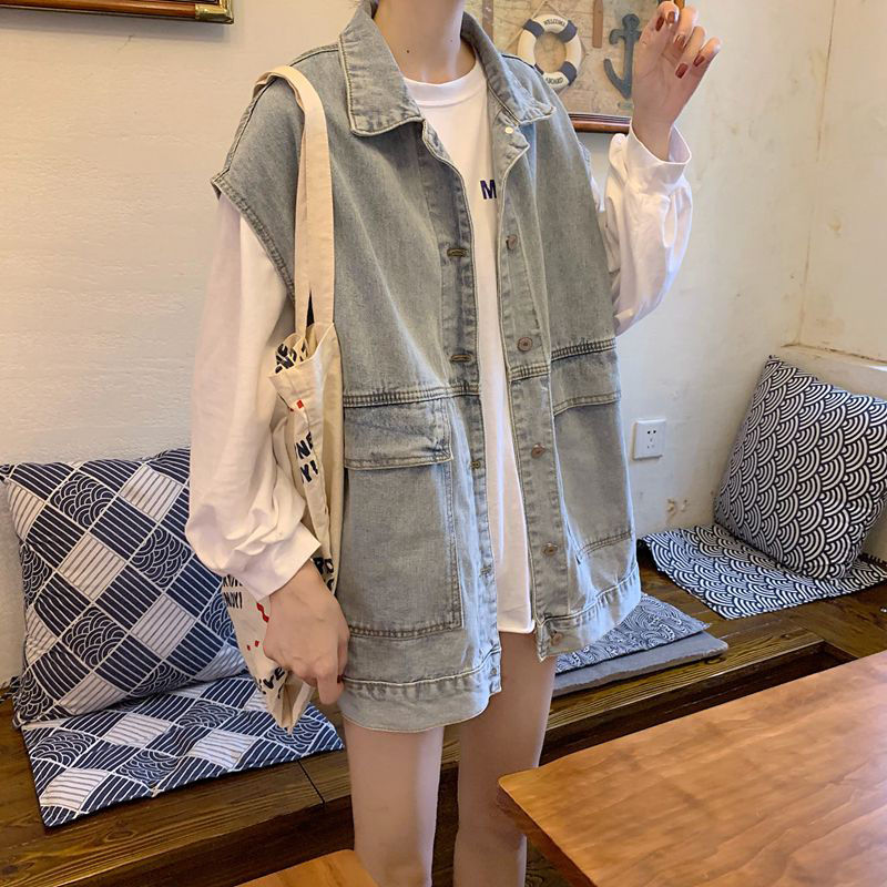 Jacket Women's spring dress 2020 new versatile denim vest BF trendy loose Korean original sleepless Jacket Top