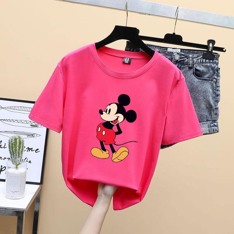 Mickey rose cartoon printed T-shirt women's summer new Korean loose and versatile Casual Short Sleeve Top