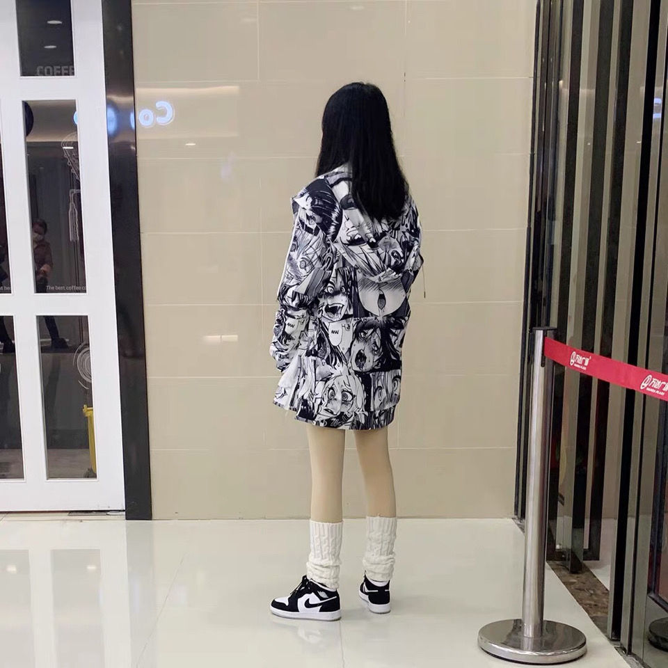 ahegao阿黑颜高潮脸拉链动漫表情连帽卫衣宽松学生肥宅战袍外套女