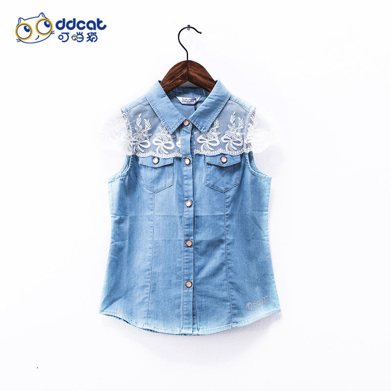 Dingdang cat children's clothing girls 2020 new shirt middle school children's fashion summer lace youth cloth short sleeve shirt
