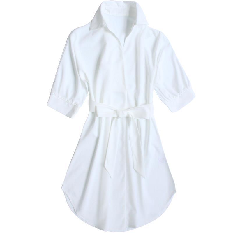 Summer new white shirt women's loose medium length short sleeve Big Size Sexy versatile bottomed shirt pajamas BF style