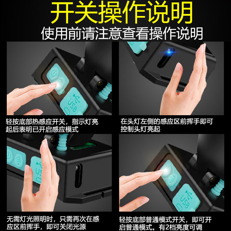 LED头灯强光超亮头戴式手电筒户外远射充电感应夜钓鱼小氙气矿灯