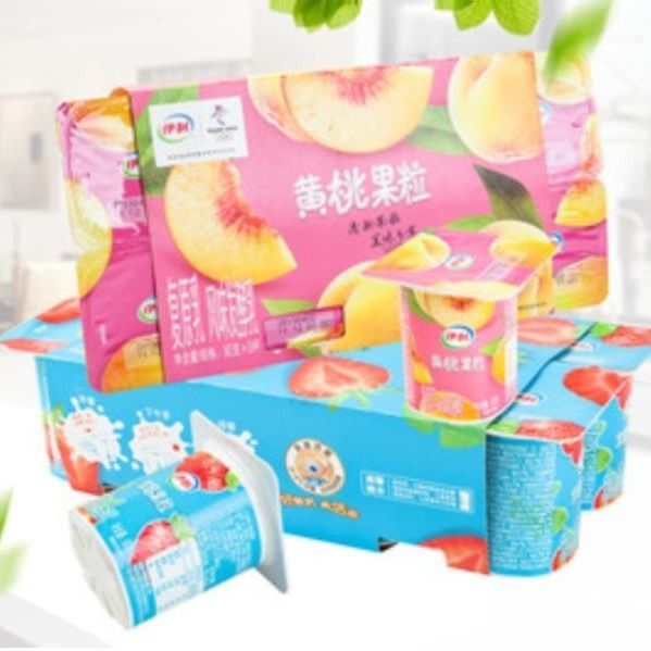 伊利风味发酵乳草莓黄桃果粒酸奶90g*16杯,助消化早餐奶