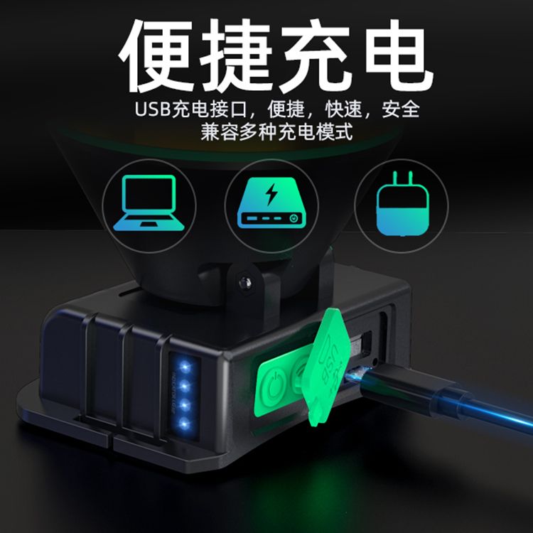 LED头灯强光超亮头戴式手电筒户外远射充电感应夜钓鱼小氙气矿灯