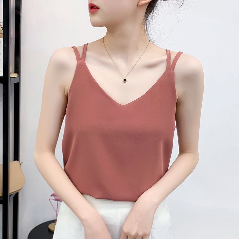 Chiffon small sling 2020 summer new Korean cross back sleeveless top with V-neck and vest for women